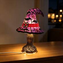 1pc Halloween Witch Hat Table Lamp, USB Powered Bat And Spider Pattern Night Light, 3D Carved Gothic Style Home Office Decor, Atmospheric Party Light, Holiday Gift For Gothic Enthusiasts - Witch Hat - View 1