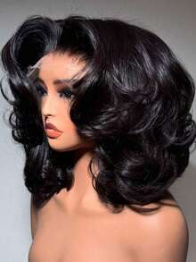 13*6 13x4 5*5 4*4 34 Inch Short Bob Wig, Natural Hairline Lace Front Wig, Pre-Plucked Brazilian Remy Hair Wig, Lace Closure Wig, Glueless Wig, Natural Black Color, Suitable For Halloween, Christmas Party And Various Occasions, Great Gift For Women - Natural & Black - View 2