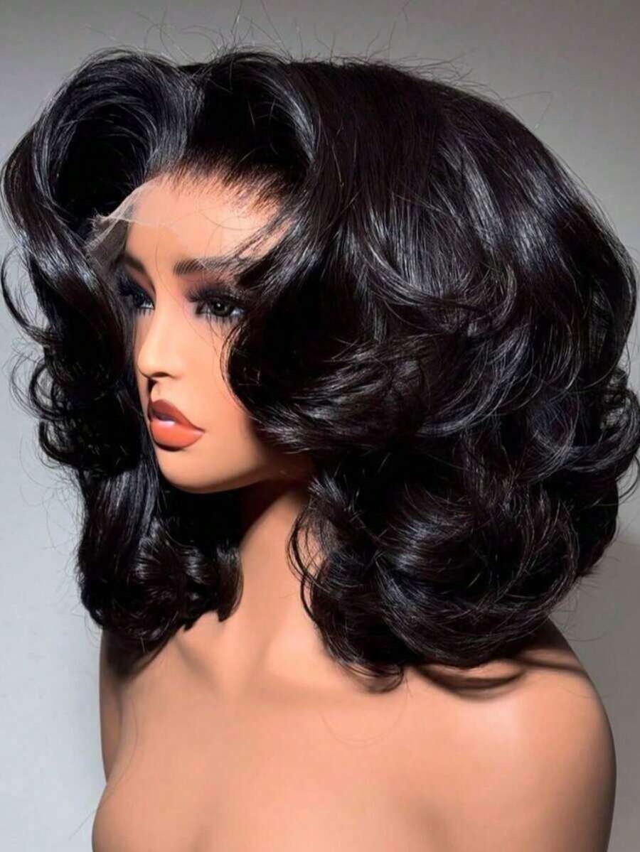 13*6 13x4 5*5 4*4 34 Inch Short Bob Wig, Natural Hairline Lace Front Wig, Pre-Plucked Brazilian Remy Hair Wig, Lace Closure Wig, Glueless Wig, Natural Black Color, Suitable For Halloween, Christmas Party And Various Occasions, Great Gift For Women