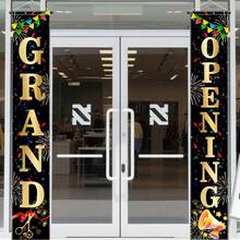 Grand Opening Vertical Porch Banner Set, Black Gold Confetti Firework Door Hanging Banner For Shop Opening Party Decor - Back to School - View 4