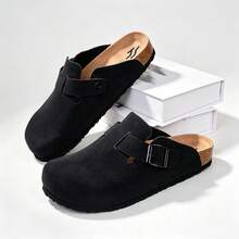 Vintage Closed-Toe Unisex Slippers With Adjustable Buckle, Non-Slip Wear-Resistant Versatile Home Casual Slippers For Men And Women - Black - View 5