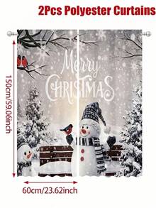 2件裝聖誕裝飾窗簾，雪人、聖誕樹、雪花、雪景與Merry Christmas文字設計，2D平面 60*150cm 聚酯纖維材質聖誕掛飾窗簾，可用作門簾裝飾，可機洗，聖誕節裝飾，聖誕裝飾，聖誕飾品，適合裝飾客廳、餐廳、臥室、書房、廚房和浴室（不含窗簾桿），聖誕攝影道具，節日居家裝飾 - 彩色 - 查看 11