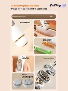 PinkSings Electric Foot Callus Remover & Foot Care Set - 2-Speed Rechargeable Foot File With 5 Grinding Heads, Suitable For Cracked Heels, Dead Skin And Thick Toenails, Includes Heel Scraper And Nail Grinding Head - Multicolor - View 10