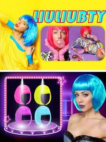 OBOVAY Short Wig With Bangs, Multi-Color Anime Cosplay Wig, Short Straight Synthetic Bob Wig, Blonde Bob Wig With Bangs, Women's Short Blonde Wig, Suitable For Cosplay, Festivals, Anime Conventions, Celebrations, Neon Multi-Color Cosplay - Multiple Styles - View 6