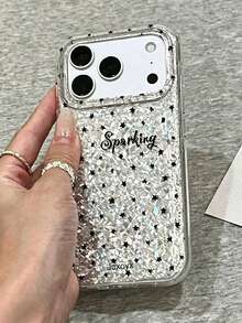 Casing Ponsel Motif Bintang Hitam Lucu dengan Tekstur Mengkilap dan Berlian, Kompatibel dengan iPhone 17 Pro Max 17 Pro 16 Pro 16 Pro Max 15 Pro Max 15 Pro 14 Pro Max 14 Pro 13 Pro Max 13 Pro 12 11 Y2K Cantik dengan Payet Berkilau dan Pelindung Anti Jatuh - Perak - View 4