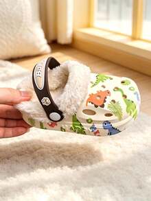 New Cartoon Dinosaur & Rabbit Decor House Slippers, Suitable For Boys & Girls Daily Home Wear, Soft & Warm Lining - White - View 2