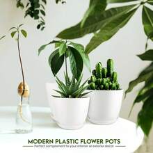 Plant Pots Indoor With Drainage, 5 Pack Multi-Size Planters Set, White | Drainage Holes Included Multiple Sizes 7/6.6/6/5.3/4.8 In Indoor Plants And - ColorL - View 5