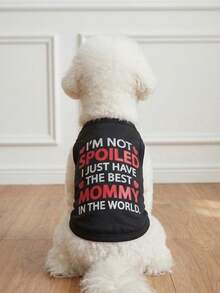 LUCKIE LABO 1pc English Slogan THE BEST MOMMY Small Red Heart Fun Pattern Pet Vest, Physical Flea Protection, Reduces Shedding, Insulated And Breathable, Suitable For Large And Small Dogs And Cats, Indoor And Outdoor - Multicolor - View 2