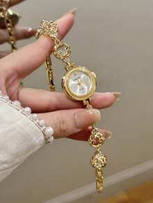 1件女款金/綠色手錶，極簡新款小錶盤，優雅時尚百搭石英手錶，適合日常配戴 - 金色 - 查看 1