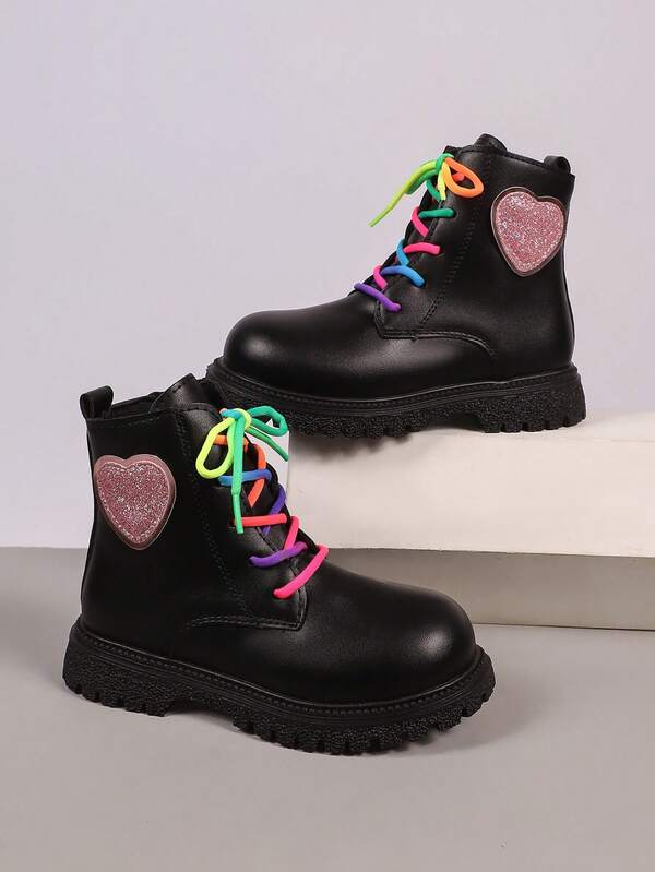 1 Pair Girls' Shell Iridescent PU Polka Dot Classic Boots, All-Season Side Zipper Lightweight Thick Sole Ankle Boots