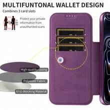 1pc Flip Full Coverage Phone Case Compatible With Apple 17 Pro Max A56 Magnetic Transparent Protective Cover With Card Slot Anti-Drop Leather Case - Purple - View 6