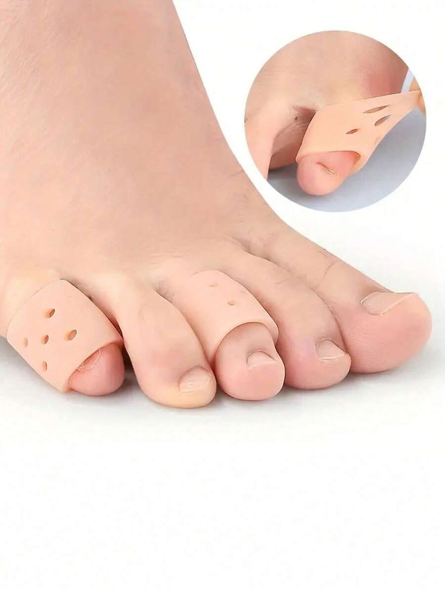 5/10/20pcs Silicone Toe Caps - Breathable Perforated Design, Suitable For Running, Hiking, Skating And Dancing - Soft Elastic Hand Washable With Finger Clip Design - Neutral Style, Beige - Multicolor - View 1