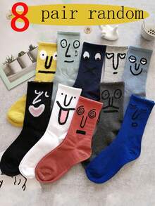 1/5/8 Pairs Funny Expression Print Socks, Unisex, Suitable For Autumn/Winter, Candy Color, Styles Include Boat Socks, Over-The-Knee Socks And Thigh-High Socks. - Multicolor - View 6
