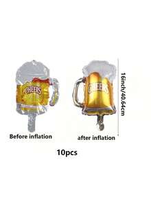 10pcs 16 Inch Mini Beer Mug Shaped Aluminum Foil Balloons For Valentine's Day, Birthday, Wedding, Beer Festival, Party, Gathering Decoration - Mini Beer Mug - View 6
