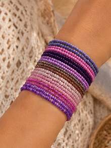 1/5/10/20pcs Random Color & Style Bohemian White Series Exquisite Versatile Elastic Bracelet & Ankle Chain Set, Fashionable Minimalist Beach Vacation Jewelry Gift For Men & Women Daily Wear - Multicolor - View 3