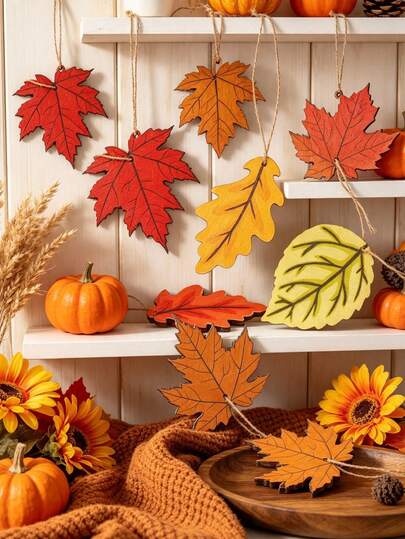 12pcs Thanksgiving Maple Ornaments For Tree Fall Thanksgiving Wooden Maple Leaf Ornaments Wood Hanging Autumn Tree Craft Fall Harvest Decorations For Craft Fall Harvest Party Festival Supplies,(Classic)Autumn Decor, Thanksgiving Party Supplies, Home Decor, Harvest Festival, Autumn, Thanksgiving, Halloween, Christmas Thanksgiving Autumn Decor Accessories
