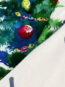 Plus Size Women's Christmas Tree Print Long Sleeve V-Neck T-Shirt, Holiday Celebration Outfit - White - View 6