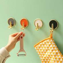 1Pc/4/8Pcs Gold Rim Round No-Drill Adhesive Hooks, Colorful Wall Hooks, Bathroom Towel Hooks, Key Hooks, Strong Traceless Adhesive Hooks - Multicolor - View 5