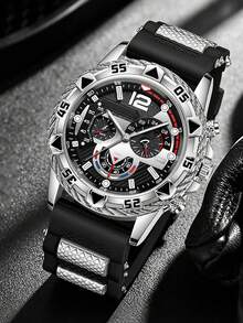 5-Piece Set Fashion Men's Sports Watch Calendar Accessory Set: Pen + Belt + Keychain + Embossed Wallet, Father's Day Gift, Back To School, Daily Life - Multicolor - View 9