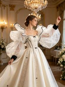 White Detachable Puff Mesh Sleeve Cuffs, Strapless Wedding Dress Accessory, Vintage Photography Gown Fluffy Tulle Sleeves - Multicolor - View 4