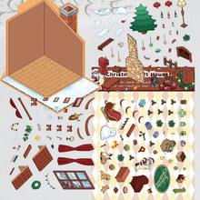Christmas Gift House With Tweezers 3D Stereoscopic Landscape Sticker Set, DIY Christmas Miniature Scene Collage Craft Material Kit, PET Planner Decoration Collage Elements Christmas Gift House 3D Stereoscopic Landscape Sticker Set, DIY Miniature Scene Handmade Paper Art - A - View 7