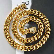 Thick Hip-Hop Fashion Street Style Thick Gold Cuban Chain Inlaid With Zirconia Necklace, Suitable Both Men Women, Suitable Daily Party Street Dance Wear - Gold - View 4