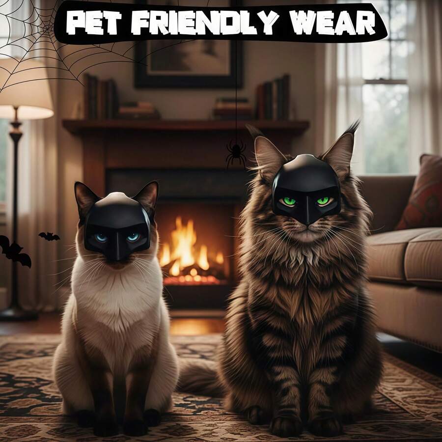 1pc Pet Mask, Cute Cat Superhero Cosplay Half Face Mask, Funny Pet Costume Accessories For Halloween Party, Kitten Photo Props Decorations - Multicolor - View 1