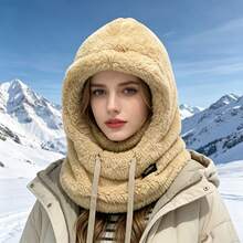 1pc/Set Women's Winter Fleece-Lined Balaclava Hood, Lightweight Warm Solid Color Face Cover With Adjustable Elastic Drawstring And Windproof Ear Coverage, For Cycling, Skiing And Outdoor Sports - Multiple Styles - View 7