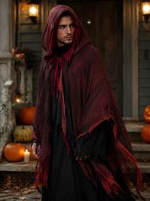 Adult Halloween Hooded Ripped Cape Cloak Set, Suitable For Costume Party, Cosplay, Haunted House Decoration, Gift For Halloween Party Enthusiasts - Multicolor - View 1