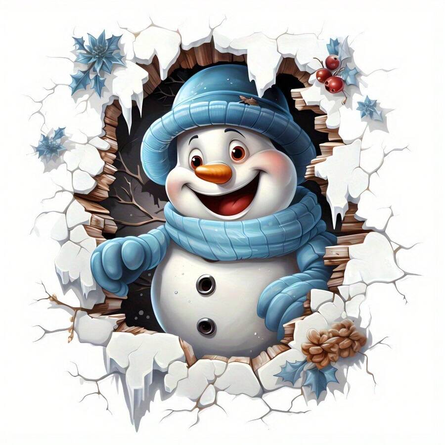 1pc Christmas Tree & Snowman Wall Decal Sticker, Self-Adhesive Removable PVC Material, Suitable For Living Room, Bedroom, Study Glass, Home Decor, Christmas Decoration - A - View 1
