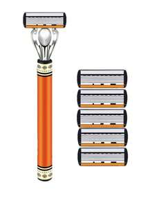 Men's Manual Shaving Kit - Ultra-Sharp 6-Blade, Replaceable Razor Head, Ergonomic Handle Design, Perfect Gift For Father's Day And Birthday, Reusable With Replacement Blades, Essential For Precise And Smooth Shaving (Gift Box Not Included), Halloween, Christmas - Multi-color - View 13