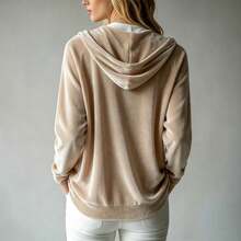 Women's Casual Front Button-Up Cardigan Jacket, Hooded Long Sleeve Design, Regular Sleeve Loose Fit Solid Color Top, Suitable For Daily Casual Wear, Travel, Campus, And Gatherings - Khaki - View 2