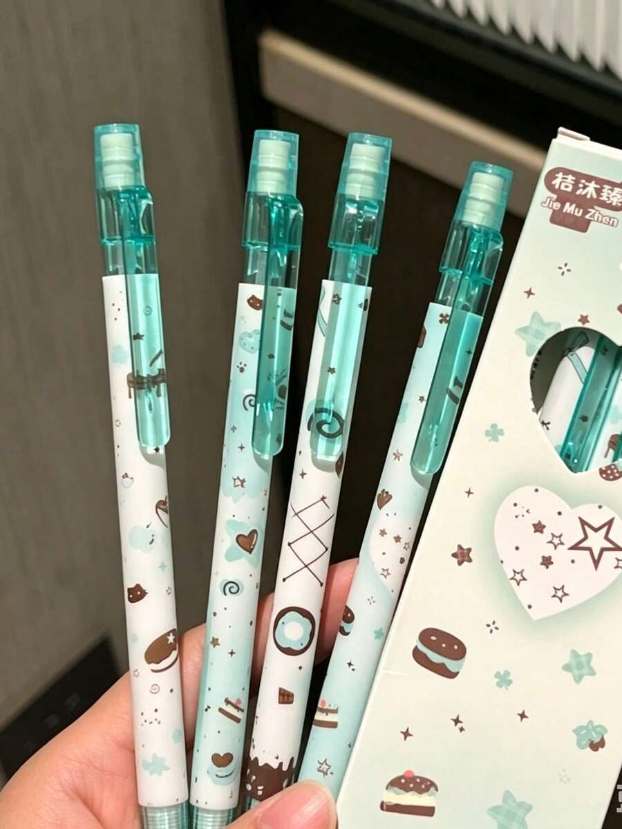 4pcs Chocolate Mint Cake Automatic Pencil, Girly Style Student Pencil, Durable, 0.5mm Lead - Chocolate - View 1