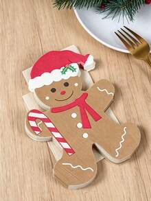20pcs Gingerbread Man-Shaped Napkins-Disposable Paper Table Decorations For Christmas. Suitable For Holiday Parties And Christmas Table Settings; Durable, Lightweight, And The Perfect Christmas Party Essential. - Multicolor - View 5