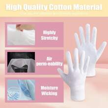 Premium 100% Cotton Gloves Moisturizing Gloves For Dry Hands Overnight Sleeping And Eczema White Floral Dots - Black - View 5