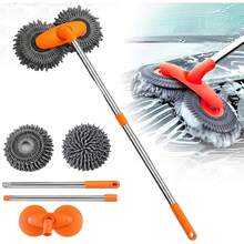 5-Piece Set (2-Section Pole + Plastic Mop Head + 2 Cloth Heads) 2 Section Dual Head Car Wash Mop, 360° Rotating Chenille Microfiber Car Cleaning Brush With Detachable Long Handle, Multi-Surface Wash Mop For Cars, SUVs, RVs & Trucks - Car Detailing Brush - View 1