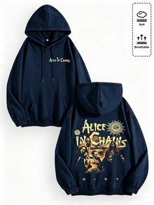 Unisex Y2K "Alice In Chains - Misfit Rock Band" Graphic Cotton Hoodie, Retro Casual Fashionable Daily Soft Warm Hoodies For Streetwear - 藏青色1 - 查看 4