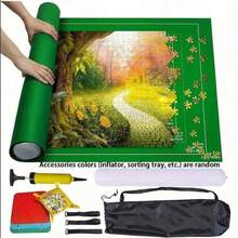 1500 Piece Puzzle Mat Rollable - Non-Slip Felt Storage Mat, (Single Puzzle Mat) - 1 Set 12pcs (1 Puzzle Mat + 1 Air Tube/1 Pump, 4 Sorting Trays And 1 Storage Bag + 3 Straps) (Black/Green) 1pc - Puzzle Mat + 4/6 Sorting Trays Random Color Christmas Gift - Birthday Gift - Holiday Gift - Small Gift - Perfect Little Gift - Multicolor - View 7