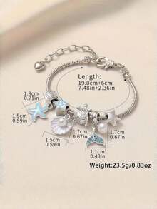 1pc Multi-Element Ocean Style Cute Painting Oil Starfish Fish Tail Pendant Bracelet, Exquisite Suitable For Daily Wear And Gifting - Multicolor - View 4