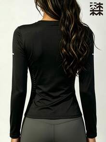mulinsen Women's Slim Fit Quick-Dry Sports T-Shirt, Round Neck Dotted Print Fitness Running Short Sleeve Top - Black - View 2