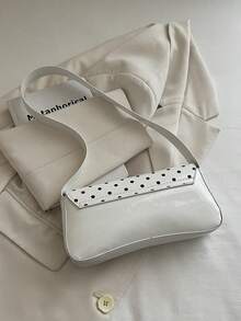 1pc White Polka Dot PU Baguette Shoulder Bag For Women - White - View 5