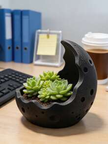 3D Printed Creative Crescent Moon Crater Succulent Planter, INS Style Personalized Planet Shaped Indoor Desktop Micro Landscape Decor, Minimalist Artistic Resin Potted Plant Container - Multicolor - View 5