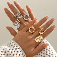 European And American Fashion Jewelry Design Asymmetrical Alloy Ring Set Creative Hollow Square Ring Knuckle Ring - Irregular Alloy Ring - View 4
