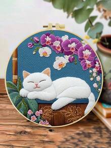 1件 20*20cm/7.9*7.9in 可愛貓咪刺繡套件,DIY手工刺繡套裝,適合成人初學者,居家禮物,女性縫紉禮物,包含使用說明書、印花布料、刺繡框、針與線 - Cute Cat - 查看 6