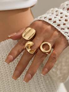 European And American Fashion Jewelry Design Asymmetrical Alloy Ring Set Creative Hollow Square Ring Knuckle Ring - Irregular Alloy Ring - View 6
