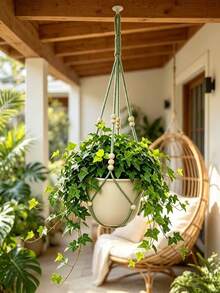 1pc/2pcs Elegant Lace Plant Hanging Basket, Hanging Net, Plant Hanging Basket With Wooden Beads - No Tassels, Durable Fabric Hanging Basket, Suitable For Indoor And Outdoor, Small Plants, Outdoor Flower Pot Stand | Decorative Hanging | Wooden Beads Accents, Hanging Plant Stand - Multicolor - View 5