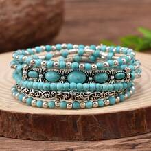 1 buah Set Gelang Berlapis Turquoise Bohemian, Gelang Tali Elastis Vintage, Aksesori Tangan Manik-manik Buatan Tangan, Perhiasan Serbaguna untuk Liburan Pantai Musim Panas, Aksesori yang Dapat Ditumpuk, Elastis yang Dapat Diatur - MultiWarna - View 6
