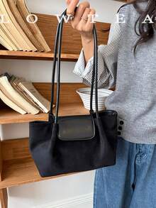 low tea 1pc Pleated Dumpling Bucket Shoulder Bag, Suede Fabric, Suitable For Commuting, Shopping And More - Black - View 9