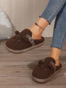 WTKMRSSTEP Women's Minimalist Lightweight Fuzzy Closed-Toe Slippers, Versatile For Indoor And Outdoor Wear, Autumn/Winter - Coffee Brown - View 2
