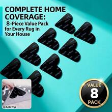 4/8/12pcs Rug Grippers Non Slip For Area Rugs, Strong Adhesive Corner Grips Prevent Rug Sliding And Curling, Reusable Washable Carpet Tape For Hardwood Floors, Tile Floors, Pet Friendly And Robot Vacuum - Black - View 12